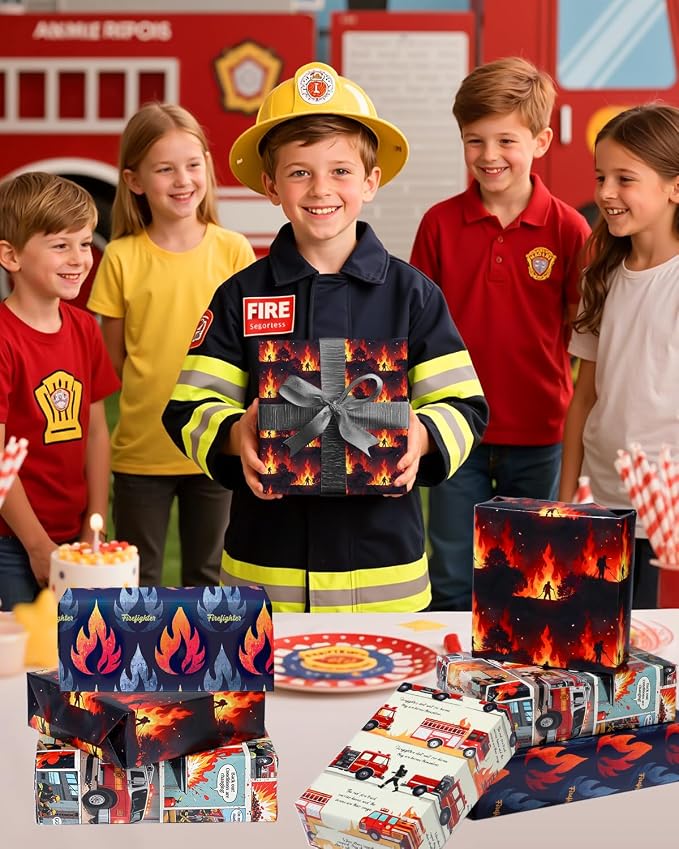 Pineraap 12 Sheets Firefighter Themed Wrapping Paper, Fire Safety Gift Wrap - Image 8