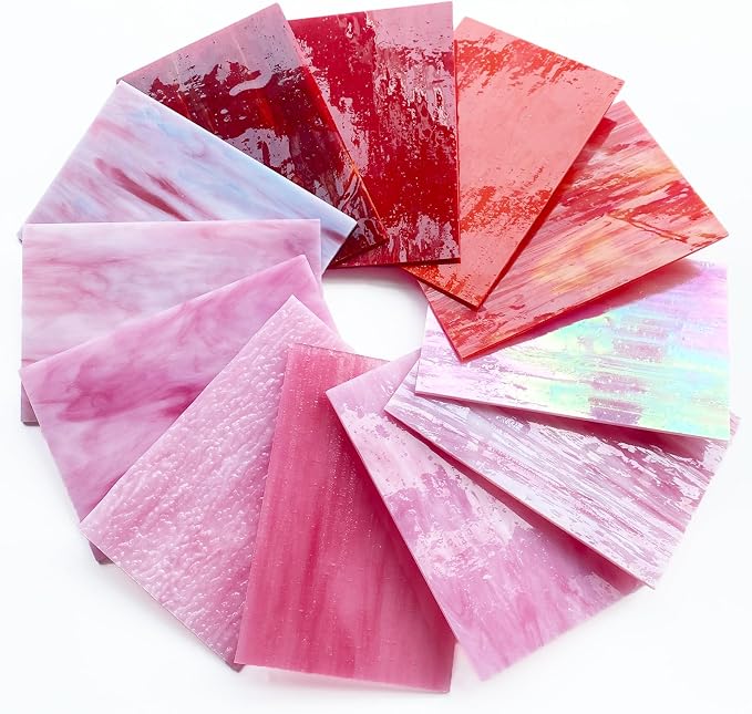 ILLUCKAI 12 Sheets Mixed Red Pink Stained Glass Sheets, 4 x 6 inch Stained - Image 3