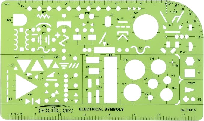Pacific Arc Template: Electrical Symbols, 135 Openings 5.25" x 8.25" by PacificArc