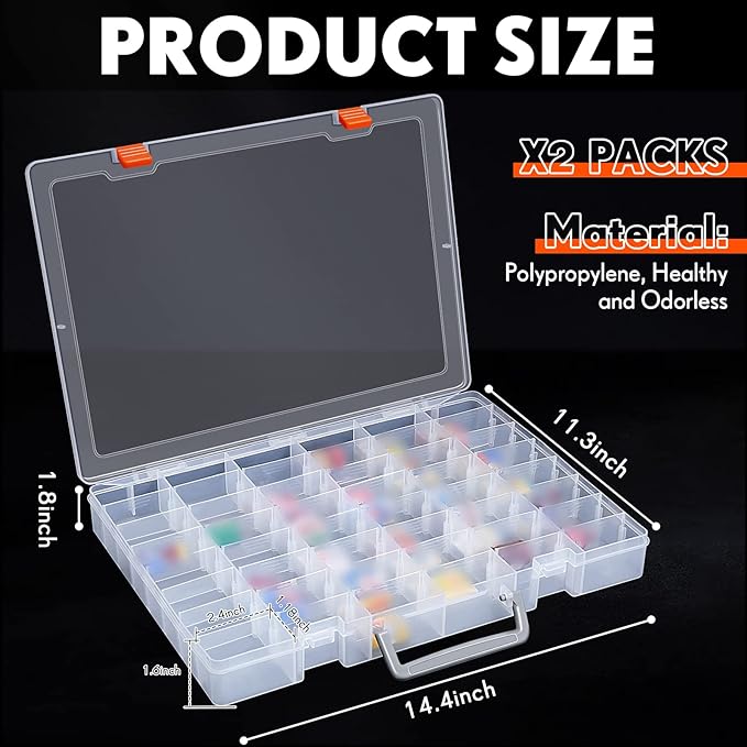 Juexica 2 Pcs Large 48 Grids Plastic Storage Bead Organizer Box, Tackle Box - Image 2