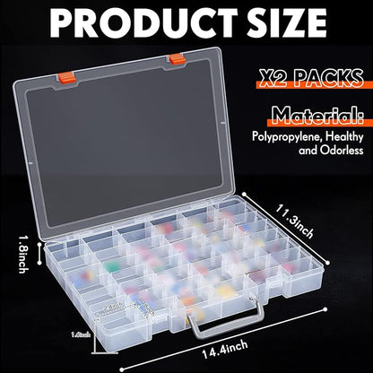 Juexica 2 Pcs Large 48 Grids Plastic Storage Bead Organizer Box, Tackle Box - Image 2
