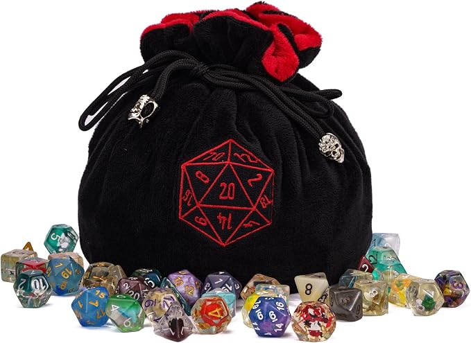 Large Dice Bags with Pockets Black Storage Bag D20 Logo by KSNDie