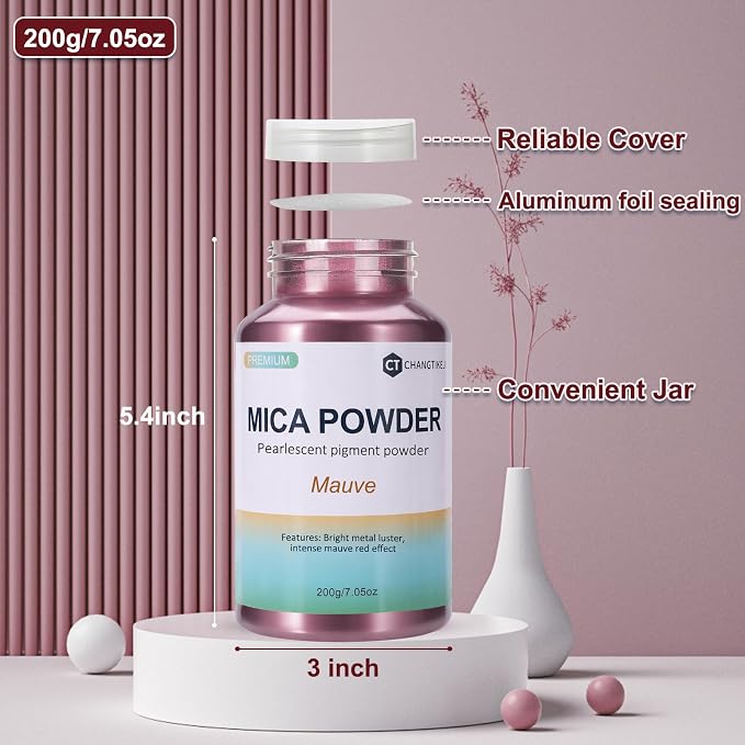 Mica Powder, 200g/7.22oz Large Jar, Mauve Mica Powder Pigment - Image 3