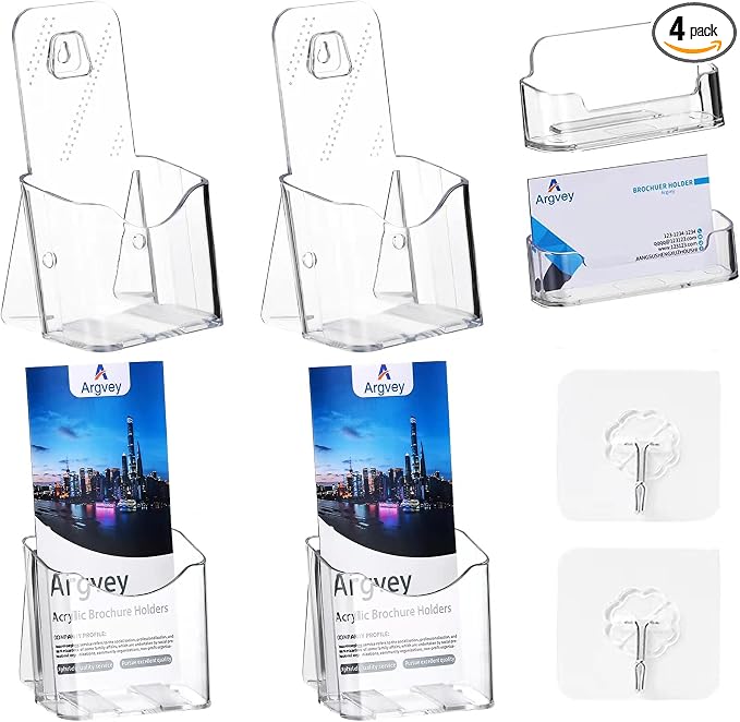 4Pcs Acrylic Brochure Holder, Plastic Trifold 4 Inches Wide Pamphlet Holder by Argvey