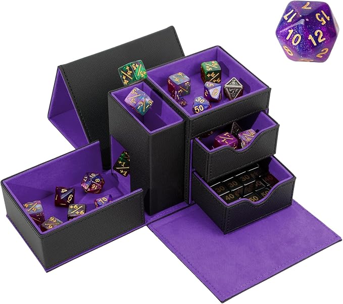 Leather Dice Tray & Tower Storage Box, 3 in 1 Dice Holder Case, Magnetic by Stepane