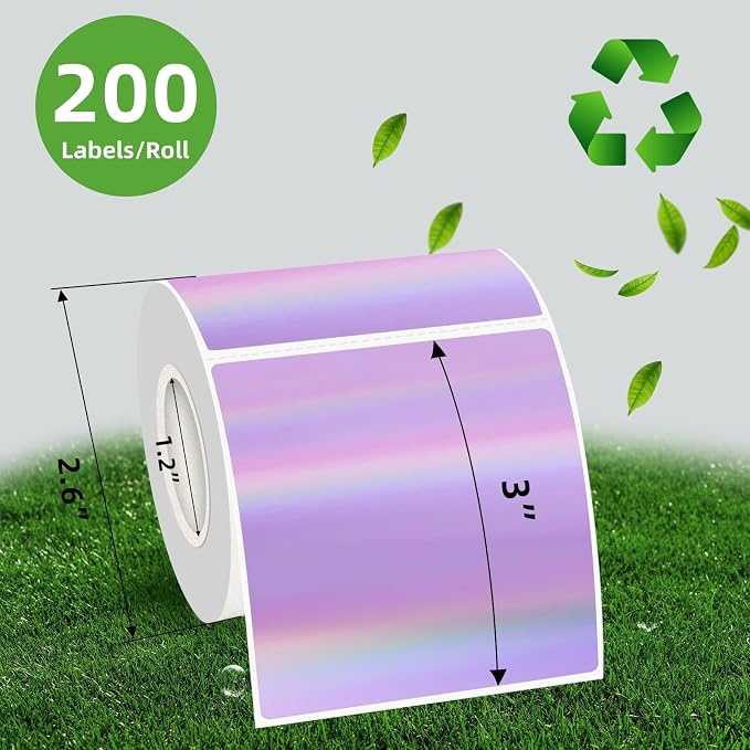 Holographic Square Thermal Labels Stickers 3" x 3", Direct Square Thermal - Image 2