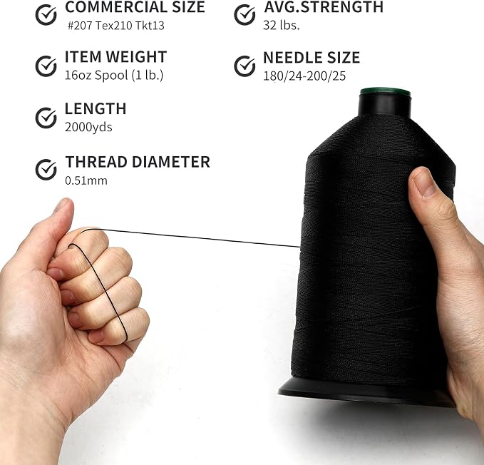 Extra Strong Bonded Nylon Thread #207 Tex210 – 16 OZ, Versatile Stitching - Image 3