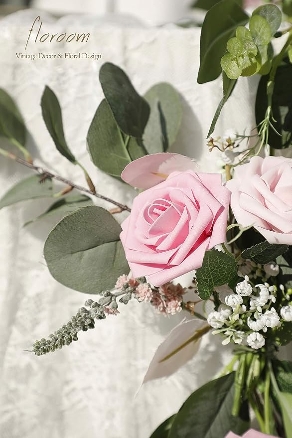 Floroom Artificial Flowers 25pcs Real Looking Blush Pink Ombre Colors Foam Fake - Image 3