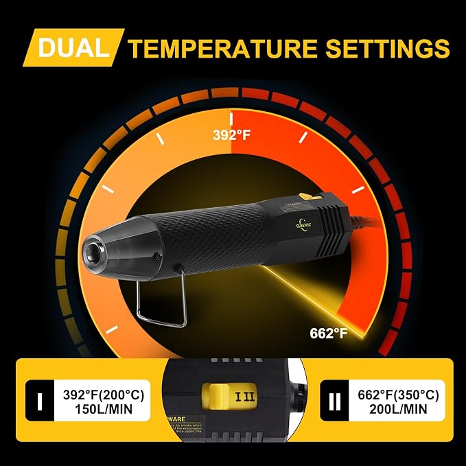 Mini Heat Gun with 6.56FT Long Cable, CUBEWAY 350W Dual-Temp 392~662°F Heat - Image 3