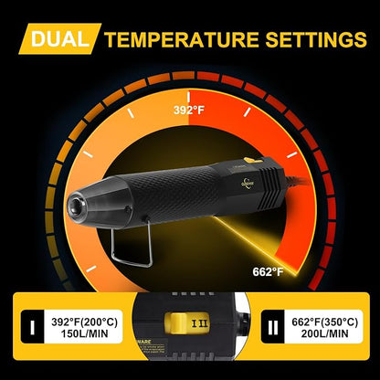 Mini Heat Gun with 6.56FT Long Cable, CUBEWAY 350W Dual-Temp 392~662°F Heat - Image 3