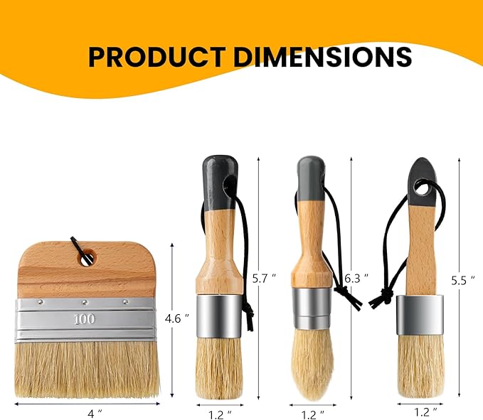 Chalk Paint Brushes Set of 4, Wax Brushes, Flat Pointed and Round Brush - Image 2