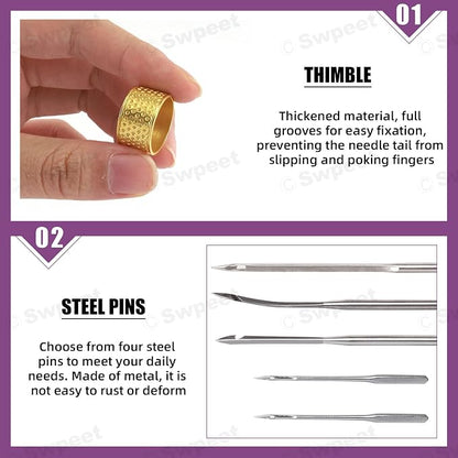 Swpeet 10Pcs Portable Copper Handle Canvas Leather Sewing Awl Needle and 3 - Image 3