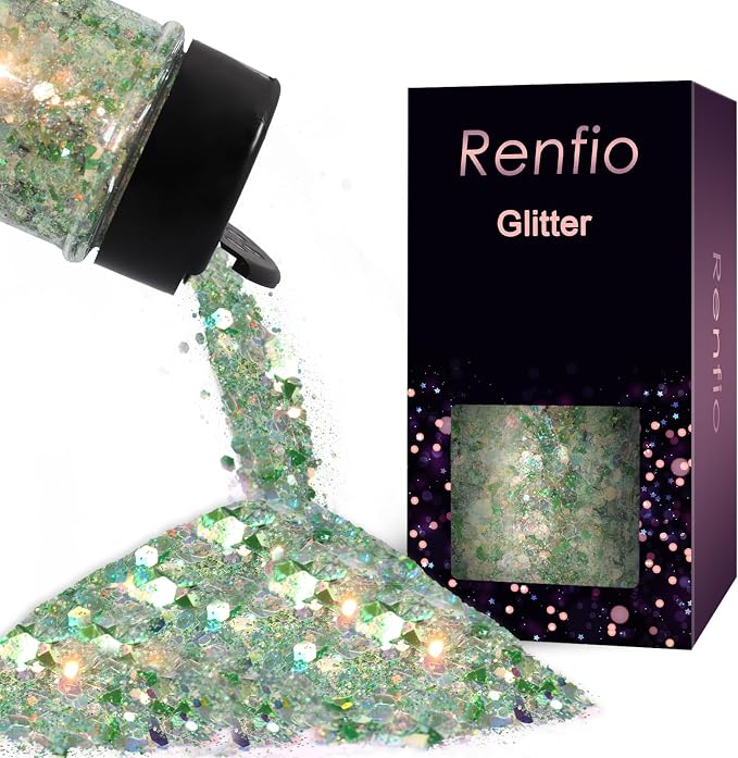 Renfio Opal Chunky Glitter, 1.75oz/50g Green Glitter, Dreamy High Sparkle by Renfio