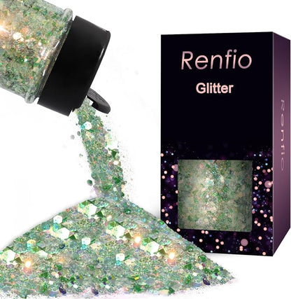 Renfio Opal Chunky Glitter, 1.75oz/50g Green Glitter, Dreamy High Sparkle by Renfio