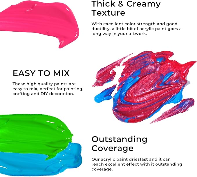 ARTME Acrylic Paint Set, 60 Colors in 2oz/60ml Bottles, Non Toxic, Waterproof - Image 3