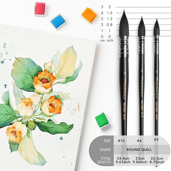 3PCS Squirrel Hair Watercolor Brushes, Fuumuui Professional Mop Round Quill - Image 5