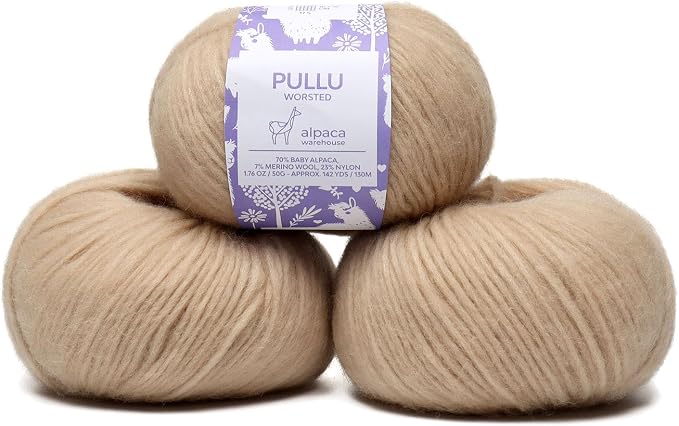 Pullu - Baby Alpaca Merino Wool Yarn Set of 3 Skeins Worsted Weight - Sourced by ALPACAWAREHOUSE