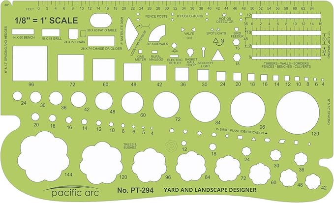 Pacific Arc, Landscape Template, 1/8 inch Scale, Drawing aid Stencil by PacificArc