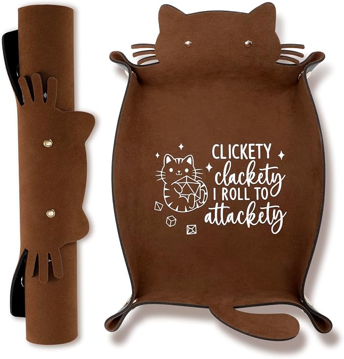 Cat Dice Rolling Tray Novelty Folding Leather Dice Holder Portable Dice Storage by ICoDeesse