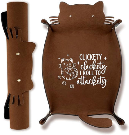 Cat Dice Rolling Tray Novelty Folding Leather Dice Holder Portable Dice Storage by ICoDeesse