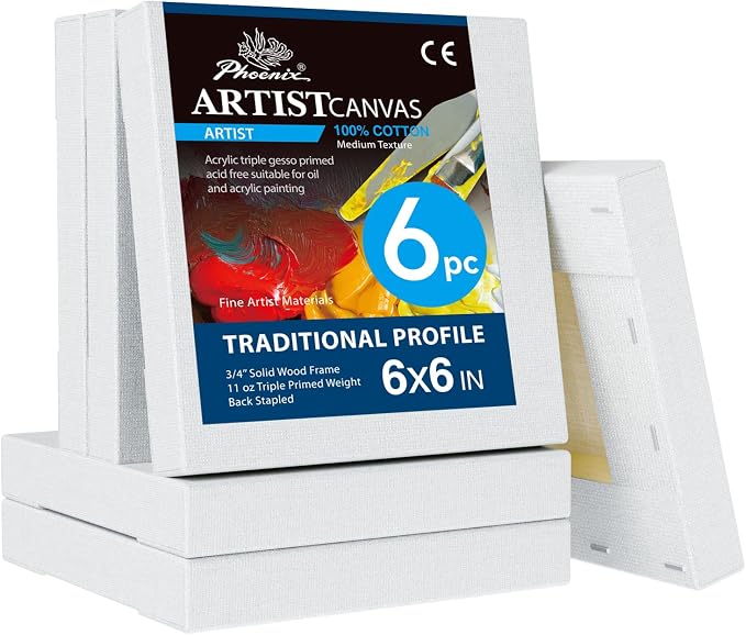 PHOENIX 6x6 Inch 6 Pack Artist Canvas by PHOENIX