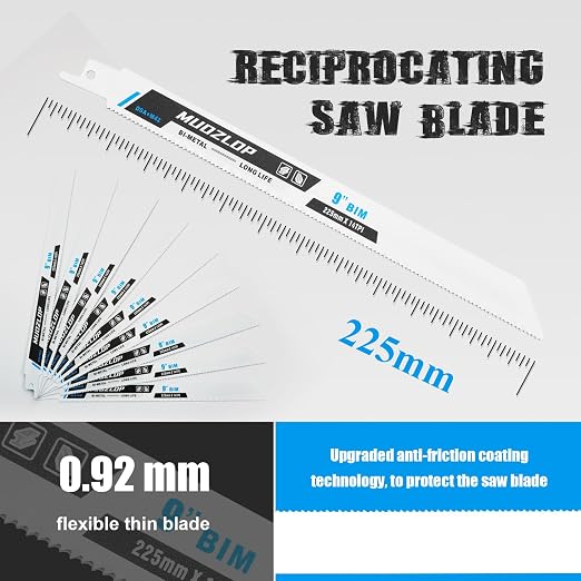 10 Pack 9 inch Reciprocating Saw Blades Set, 14 TPI High Carbon Saw Blades - Image 2