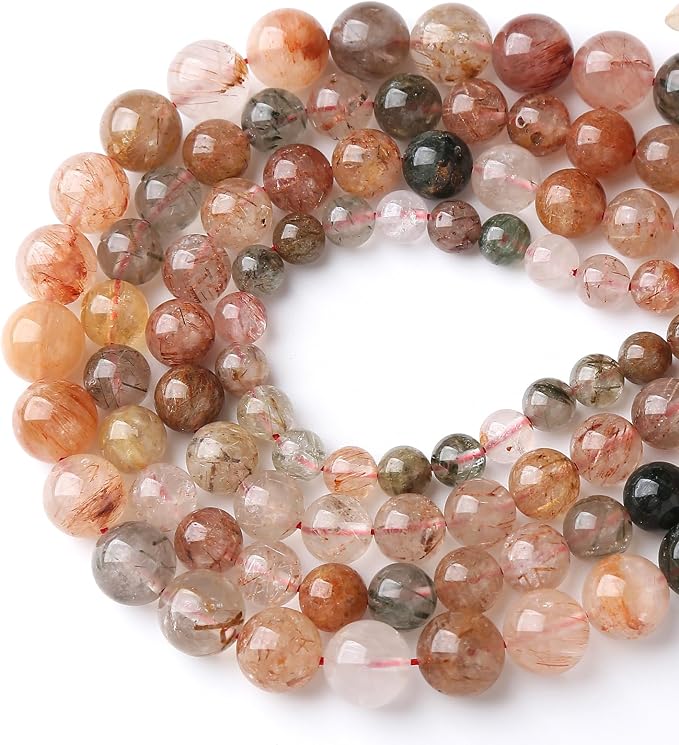 A+ Colorful Rutilated Quartz Crystal Beads Natural Stone Round Loose Beads - Image 3