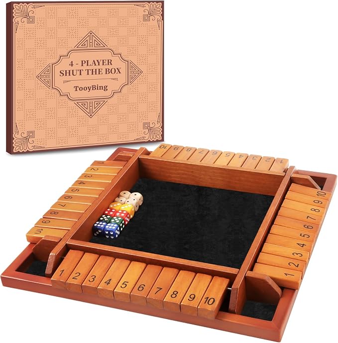 Upgraded 1-4 Players Shut The Box Dice Game, Wooden Board Table Family Game by TooyBing