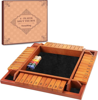 Upgraded 1-4 Players Shut The Box Dice Game, Wooden Board Table Family Game by TooyBing