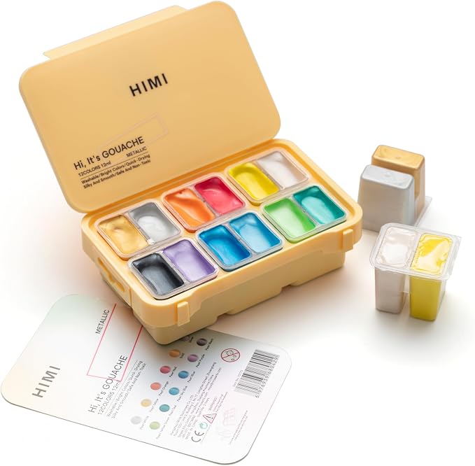 HIMI Metallic Jelly Gouache Paint Set, 12 Colors 12g, Jelly Cup Design by HIMI