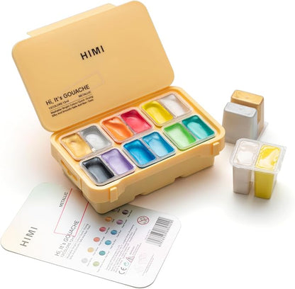 HIMI Metallic Jelly Gouache Paint Set, 12 Colors 12g, Jelly Cup Design by HIMI