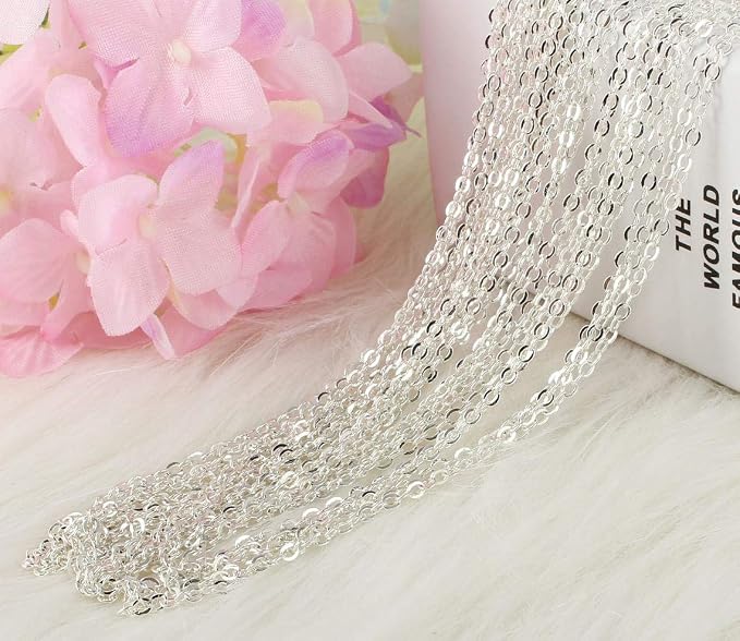 Wholesale 12 PCS Silver Plated Solid Brass Flat Cable Chains Bulk - Image 2
