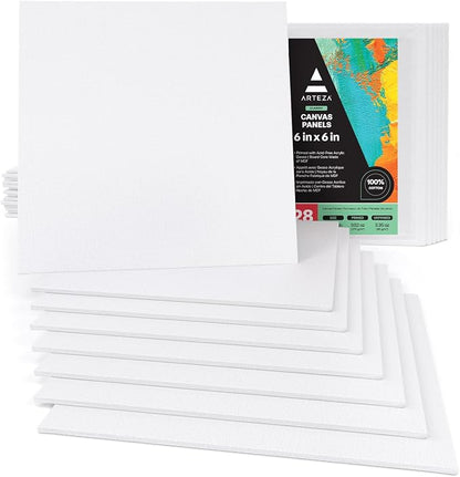ARTEZA Canvas Boards for Painting, 6 x 6 Inches, Blank White Small Canvas by ARTEZA