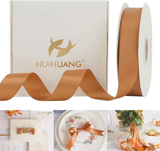 HUIHUANG Terracotta Satin Ribbon 1 Double-Faced Satin Ribbon 50 Yards by HUIHUANG