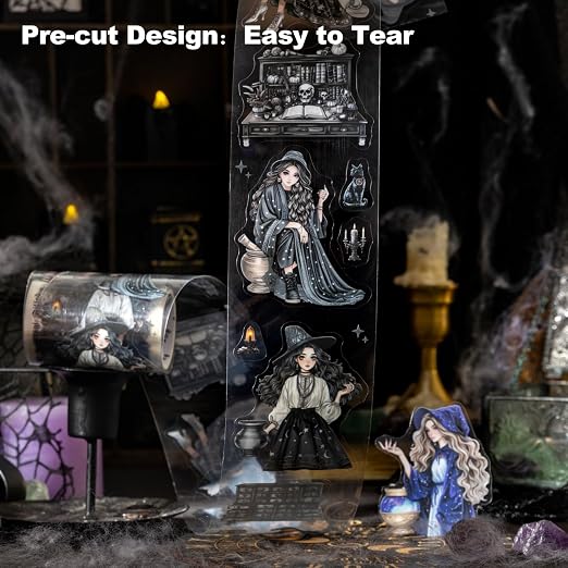 Magic-Themed PET Sticker Tape Set – 6 Rolls Pre-Cut Fantasy Witch Designs - Image 4