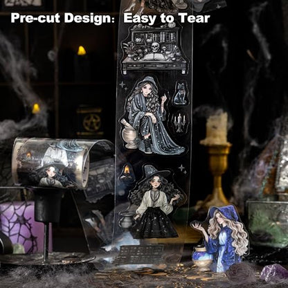 Magic-Themed PET Sticker Tape Set – 6 Rolls Pre-Cut Fantasy Witch Designs - Image 4