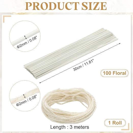 uxcell 100Pcs 2 Gauge Floral Wire, 11.81" Length Flower Stem Wires - Image 2