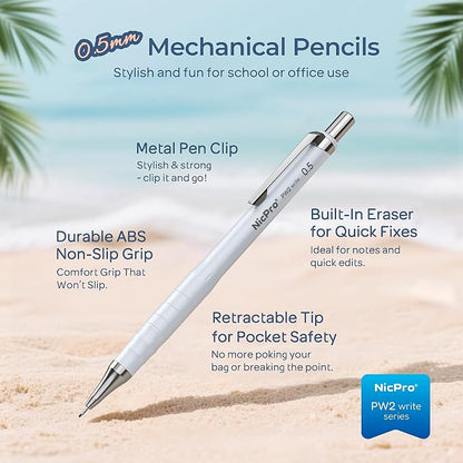 Nicpro Cute Mechanical Pencil Set, 4B Erasers, Rotary Retractable Eraser and - Image 2