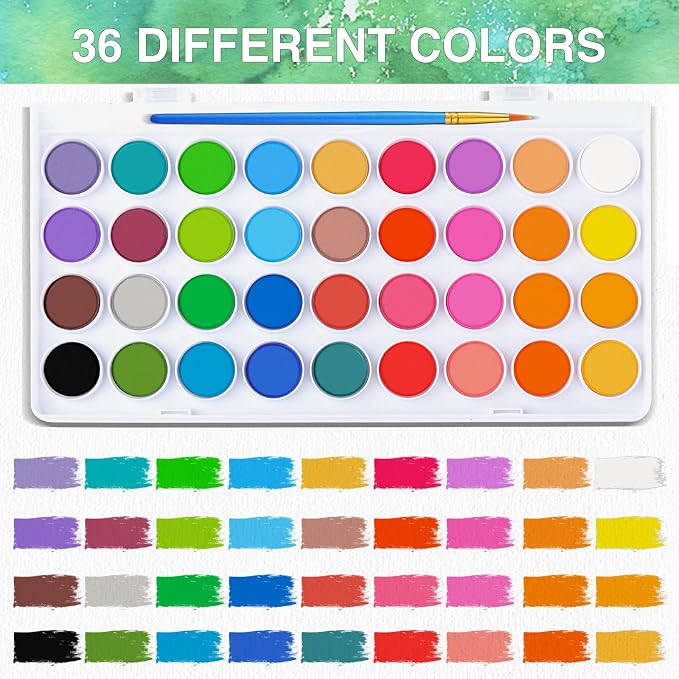 AROIC 65 Pieces Watercolor Paint Set, 36 Colors Watercolor, 10 Brushes - Image 3