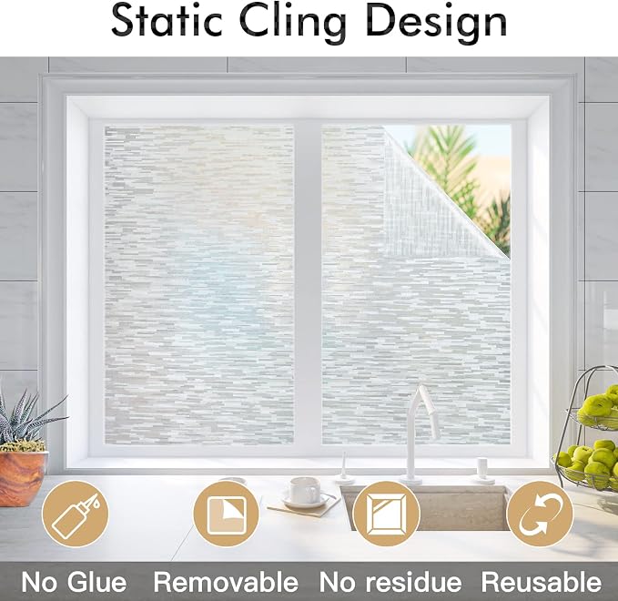 Haton Window Privacy Film, Frosted Glass Static Cling Sun Heat Blocking Window - Image 4