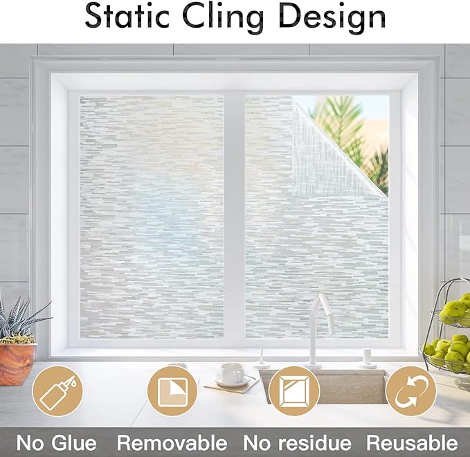 Haton Window Privacy Film, Frosted Glass Static Cling Sun Heat Blocking Window - Image 4
