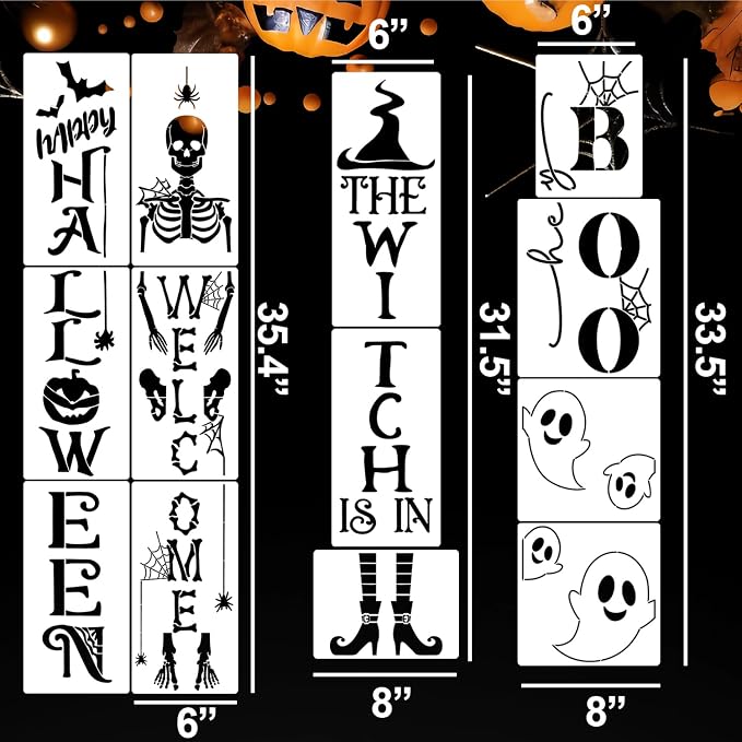 Halloween Stencils for Porch Sign Large Skeleton Boo Stencils Witch Ghost - Image 2