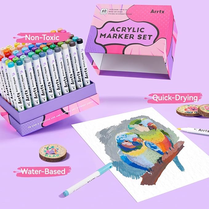 Arrtx 60 Colors Paint Markers Pens, Acrylic Paint Pens - Image 5