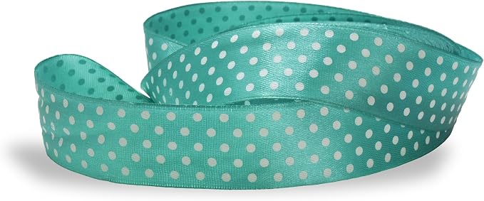 Ribbon 1 inch Mint with White Polka Dots Ribbons - Image 8