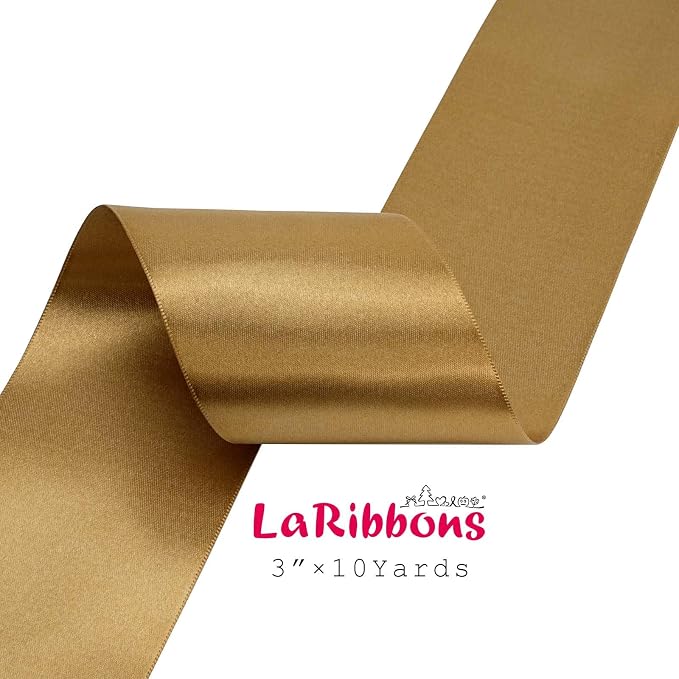 LaRibbons Pale Gold Satin Ribbon 3 Inch 10 Yards Double Faced Luxury Pale Gold - Image 5