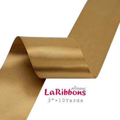 LaRibbons Pale Gold Satin Ribbon 3 Inch 10 Yards Double Faced Luxury Pale Gold - Image 5