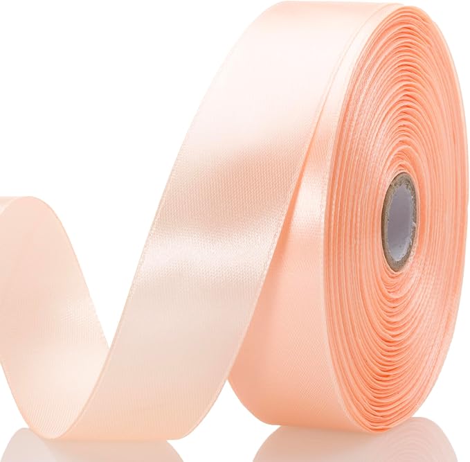 1 Inch Peach Solid Satin Ribbon, 50 Yards Craft Fabric Ribbon by YASEO