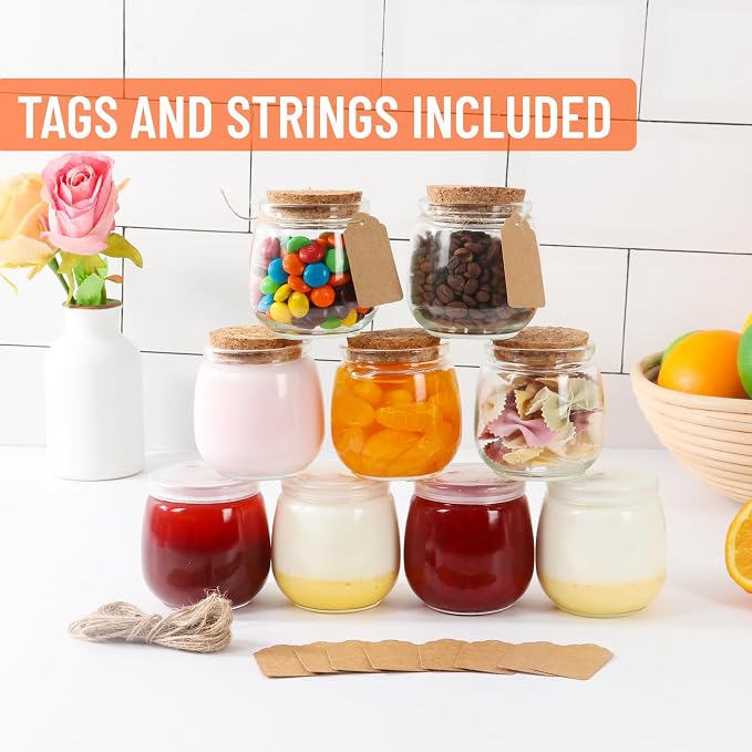 7oz Glass Jars with Cork & PE Lids 20Pack, Small Glass Pudding Jar - Image 6