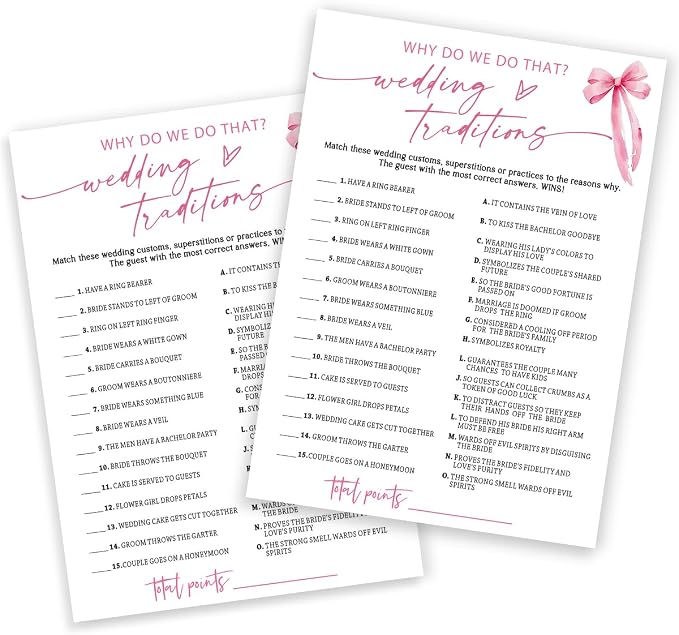 Bridal Shower Games Cards, Wedding Traditions Why Do We Do That, 25 Cards by Wybgno