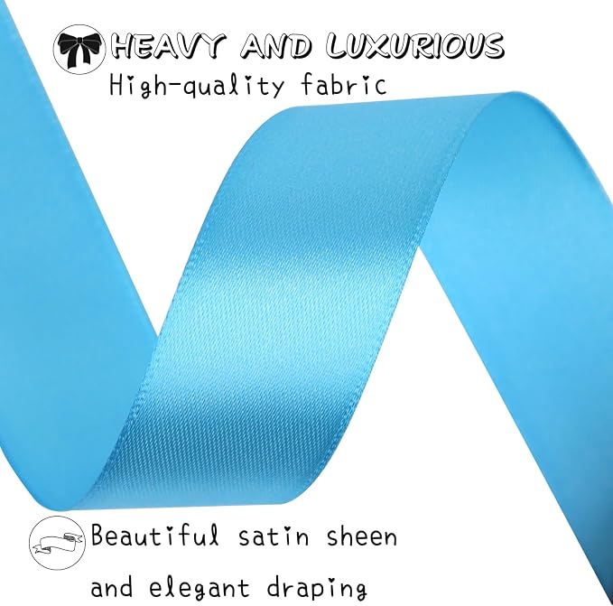 Light Blue Solid Satin Ribbon 1 Inch 25 Yards Solid Polyester Fabric Ribbon - Image 4